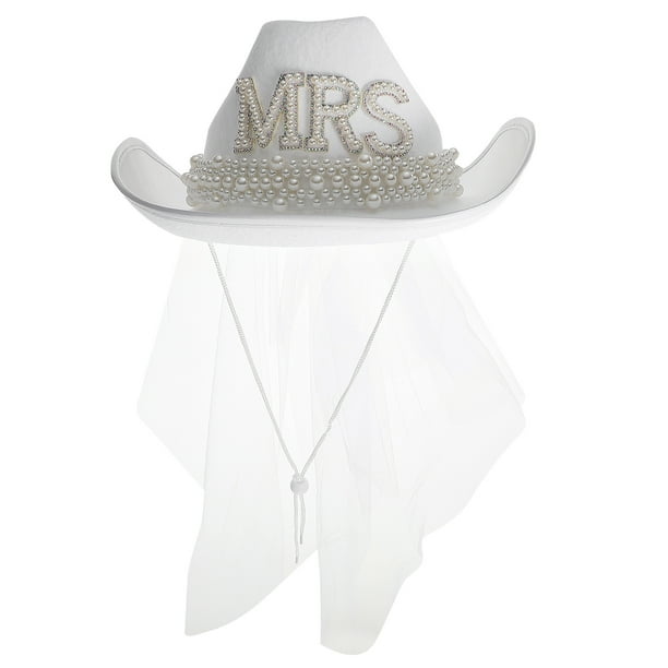 Bride Cowgirl Hat with Veil Bachelorette Party Wedding Party Cowboy Hat