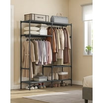 65 Inch Portable Wardrobe Clothes Rack with Hanging Rails and Shelves Load 242 lb for Cloakroom Bedroom Black