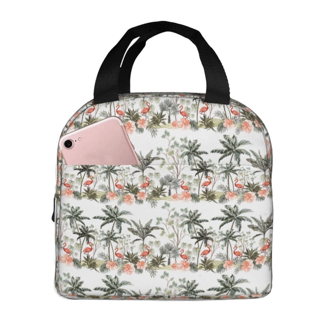 Balery Flamingo Palm Trees Bolsa de Almuerzo Aislada – Caja de Almuerzo con Papel de Aluminio Grueso, Mantiene la Comida Fresca por 4 Horas
