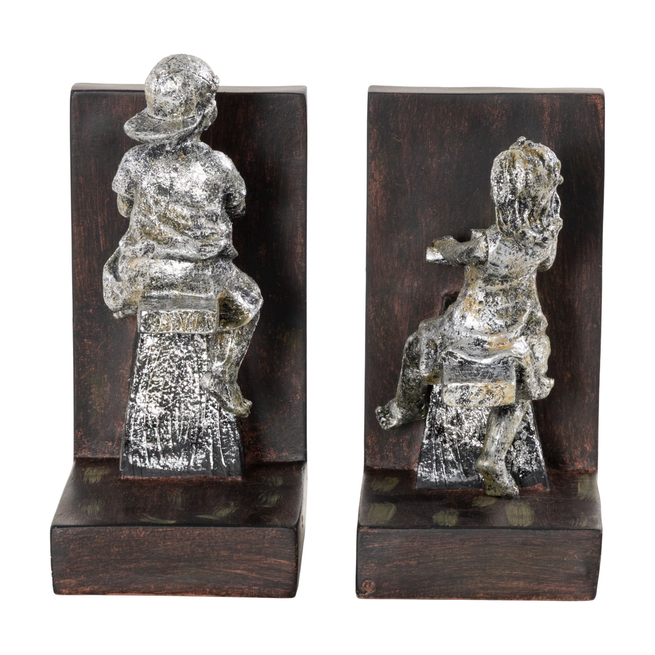 DecMode 4" People Brown Polystone Bookends with Swing Set (Set of 2)