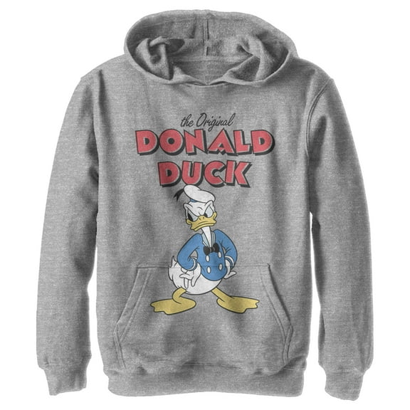 Boy's Mickey & Friends Donald Duck Original Grump  Pull Over Hoodie Athletic Heather Large
