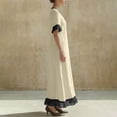 thumbnail image 6 of Womens Color Block Elegant Summer Linen Maxi Dresses, Loose V Neck Ruffle Hem Short Sleeve Wedding Guests Dresses, 6 of 7