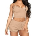 thumbnail image 2 of Gibobby Pijamas para mujer Pijama corto informal cómodo con cuello en V para mujer, camisola de encaje, Top ajustado sin mangas, pijama corto(Caqui,XL), 2 of 5