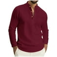 thumbnail image 3 of BXINGOHAI Long Sleeve Henley Shirts for Men Casual Waffle Thermal Fashion Pullover 3-Button T-Shirt with Pocket Wine 2XL, 3 of 7