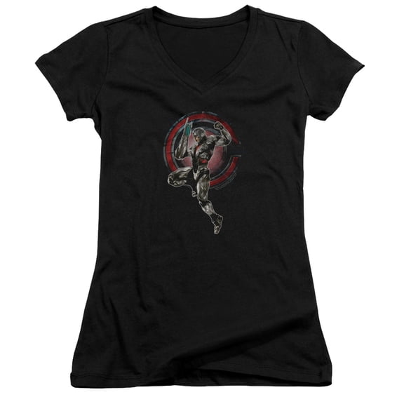 Justice League Movie Cyborg Junior Women's T-Shirt V-Neck Black
