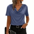 thumbnail image 2 of Rvasteizo Summer Tops for Women Solid Fashion Cowl Neck Breathable Short Sleeve Casual Breathable Ladies Daily Relaxed Pullover Blouse, 2 of 5