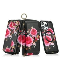 Dteck Detachable Magnetic Case for iPhone 14 Plus, RFID Blocking Multifunction Wallet for Women Zipper Long Purse with Removable Wristlet,Black