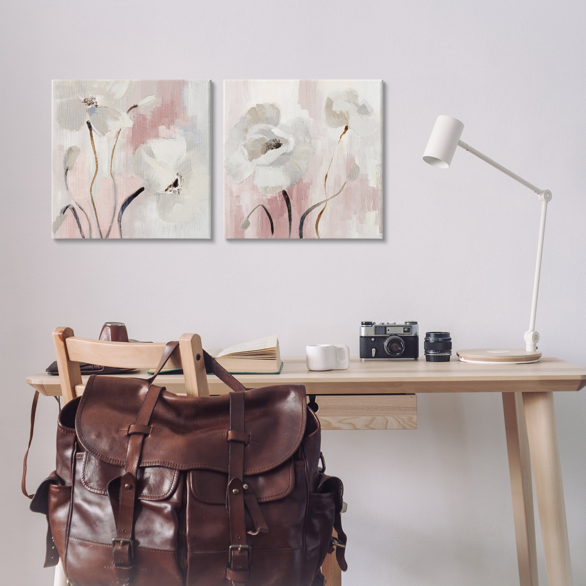 Stupell Industries Abstract White Poppies Plants & Flowers Painting Wrapped Canvas Art Print Wall Art, 17 x 17, Set of 2