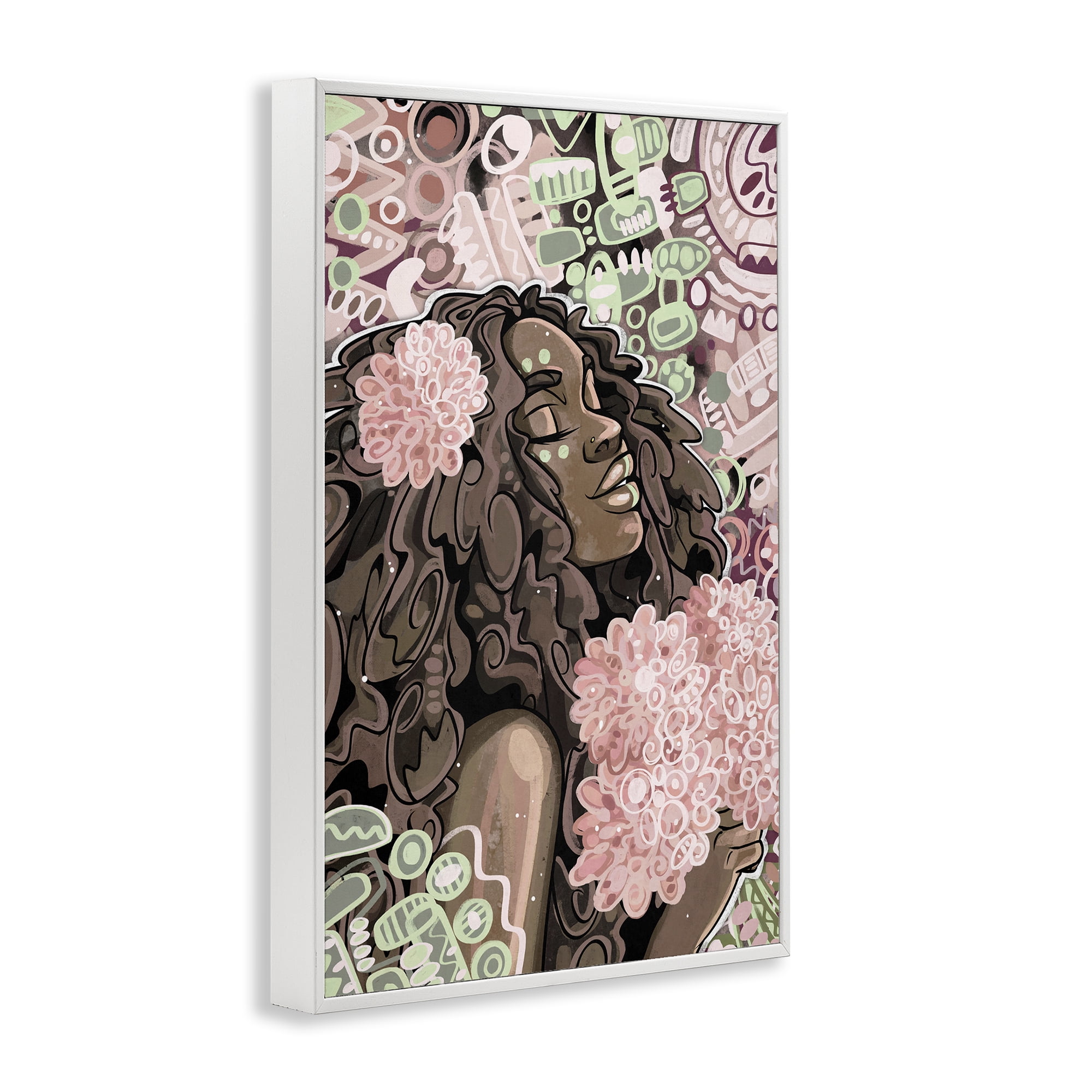 Stupell Industries Expressive Patterned Woman Novelty Painting White Framed Art Print Wall Art, 20 x 30