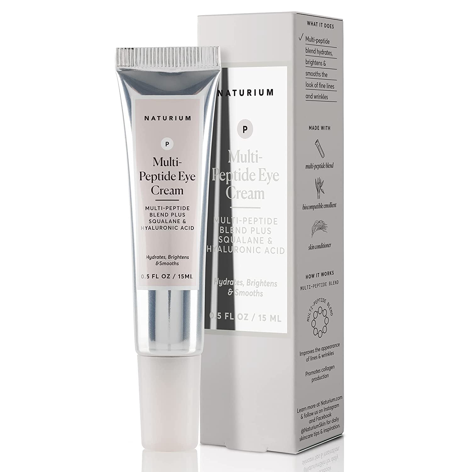 Naturium Multi-Peptide Eye Cream Plus Squalene & Hyaluronic Acid, Smoothing & Anti-Aging Skincare, 0.5 fl oz