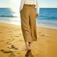 thumbnail image 5 of Avtoify Casual Pants for Women Solid Linen Drawstring Waistband Ruffled Loose Casual Wide Leg Cropped, 5 of 8