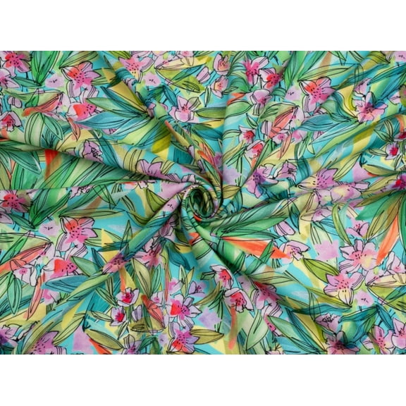 Minerva Exclusive Botanic Bower Viscose Challis Fabric - per yard