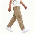 thumbnail image 4 of Besolor Teen Boys Cargo Pants Drawstring Elastic Waist Straight Leg Casual Loose Workout Hiking Kids Trousers with Multi-pocket(10-11 Years,Khaki), 4 of 7