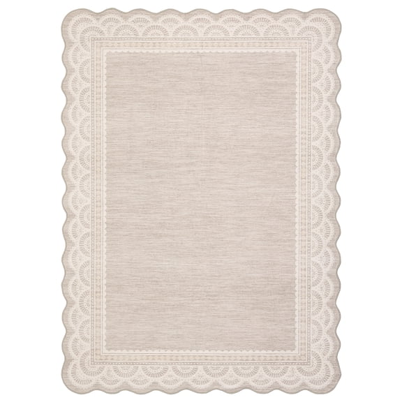 Scalloped Lace 5x7 Area Rug for Living Room Washable Rugs Beige