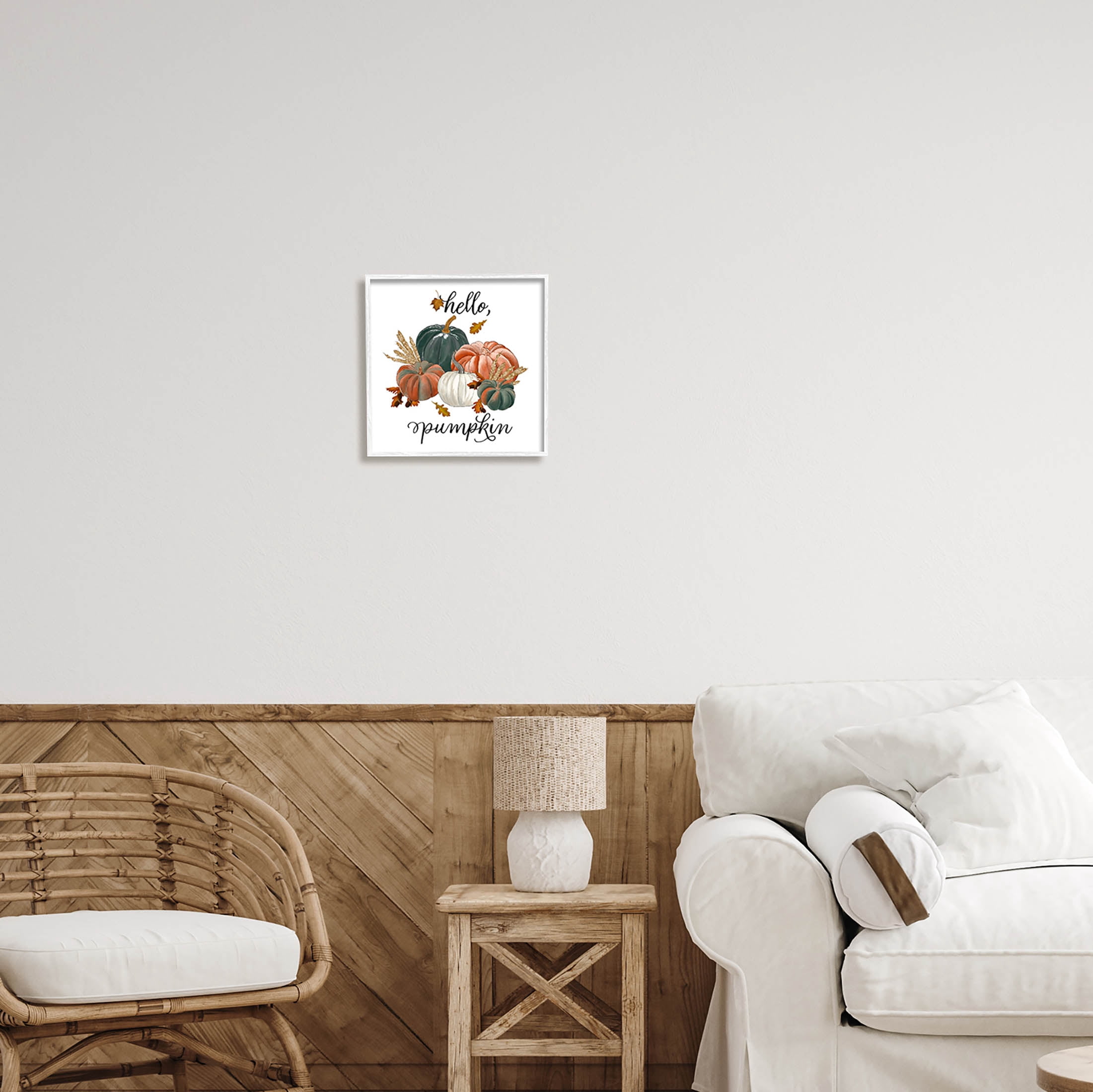 Stupell Industries Hello Pumpkin Fall Harvest Graphic Art White Framed Art Print Wall Art, Design by The Saturday Evening Post
