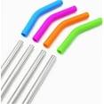 thumbnail image 3 of Big Drinking Straws Reusable 12" Extra Long 8mm Extra Wide Food-Grade 18/8 Stainless Steel Silicone Elbows Tips for Smoothie Milkshake Cocktail Juice Hot Drinks - Set of 4 + 2 Cleaning Brushes, 3 of 4
