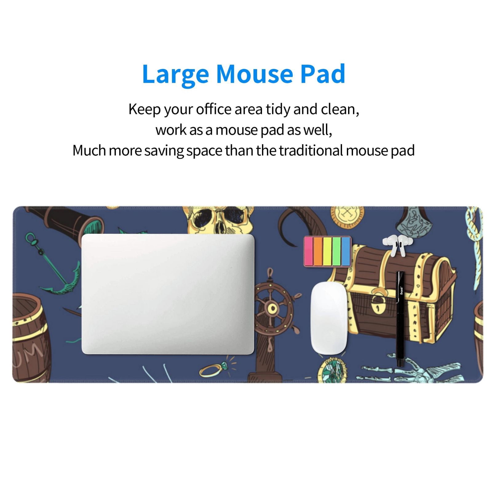 Pirates Skull Map Treasure Vintage Mouse Pad Extended Large Gaming Mousepad Non-Slip Rubber Big Keyboard Desk Mat 31.5 X 11.8 Inch