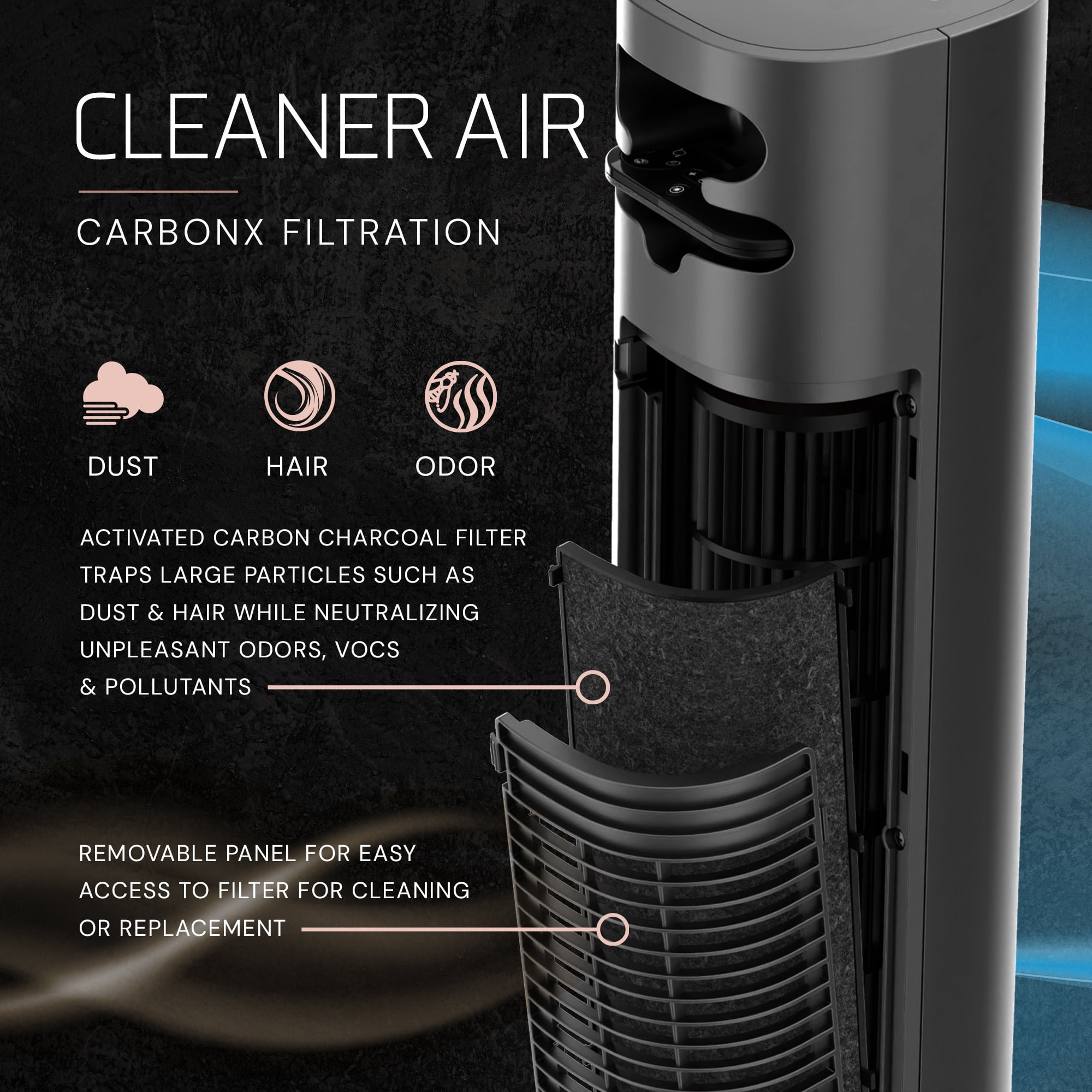 Lasko Pinnacle 40" 12-Speed Tower Fan, 32 ft/s Airflow, Carbon X Filtration Remote, Black, DST100