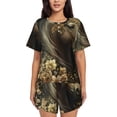 thumbnail image 1 of Balery Palatial Gold Pattern Horse Conjunto de Pijama para Mujer con Estampado, Dos Piezas de Manga Corta y Shorts, Ropa de Dormir Suave con Cuello Redondo y Bolsillos-Small, 1 of 6