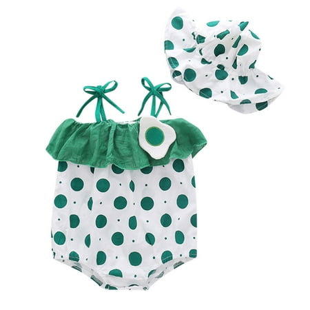 

Dpytoraw Romper Hat Ruffled Dot Baby Girls Straps Print Bodysuit Sunsuit Girls Romper&Jumpsuit Size 6-12 Months