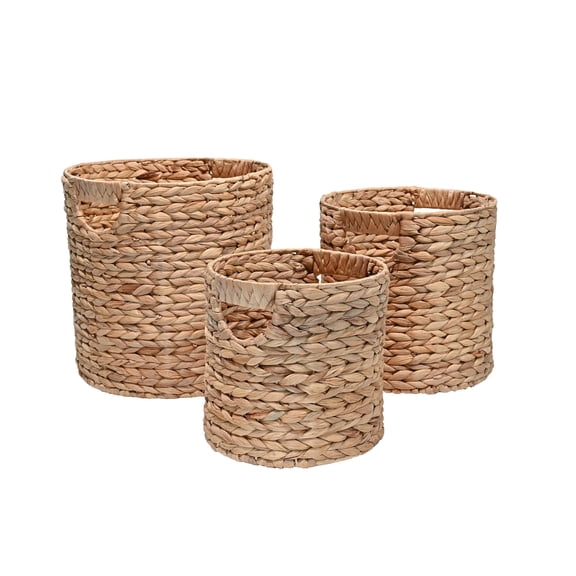 happimess Avery Bohemian Cottage Hand-Woven Hyacinth Cylinder Nesting Baskets with Handles, Natural (Set of 3), BSK2011A-3SET