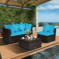 thumbnail image 3 of Costway 4PCS Patio Rattan Wicker Furniture Set Cushioned Sofa Ottoman Garden Turquoise, 3 of 12
