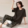 thumbnail image 1 of Conjunto de Pijama de manga corta para Mujer, ropa de dormir de punto a rayas, elegante, para estar en casa, talla grande 5XL, 1 of 4