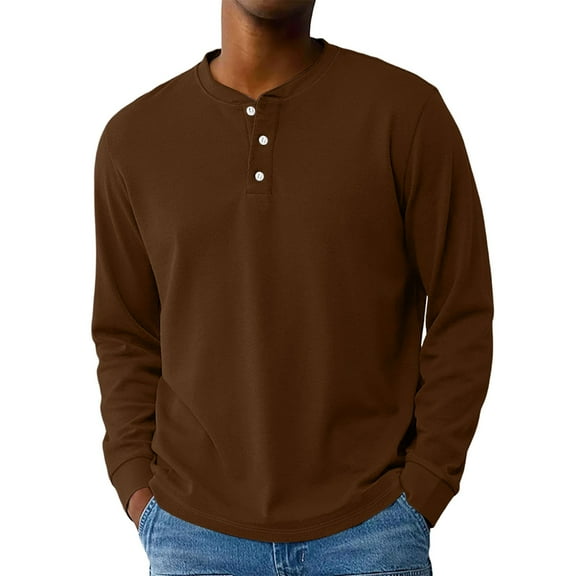 Hearthz Long Sleeve Henley Shirts for Men Fall 3-Button Solid Color Funny Shirts for Men O Neck Baseball Cotton T Shirts