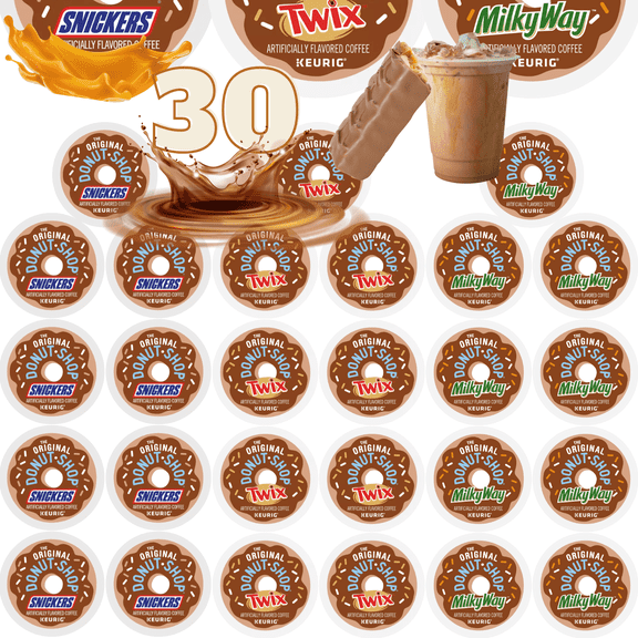 The Original Donut Shop Coffee Snickers, Twix and Milky Way Candy Bars Flavors Custom Variety Packaged by Brightest Place 30-count single serve portion packs for Keurig Brewers
