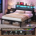 thumbnail image 4 of ChicZhiNest Queen Size Bed Frame with Storage Headboard and LED Light, Metal Platform Bed with Charging Station, Dark Gray, 4 of 10