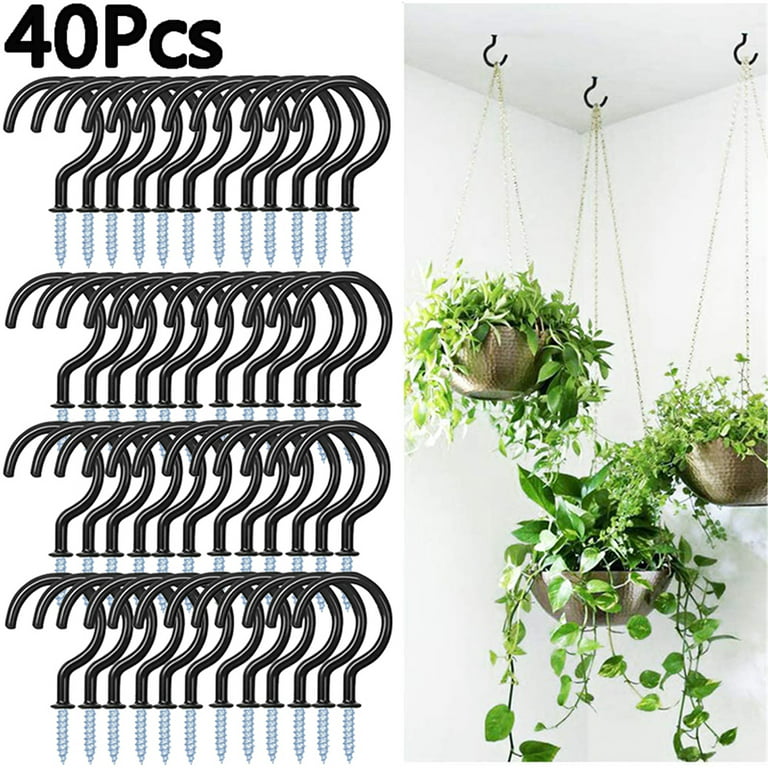 Elbourn 2 inch Ceiling Hooks,Plant Hooks, Screw-in Wall Hooks, Plant Hooks,  Kitchen Hooks, Cup Hooks (Black -40Pcs) 