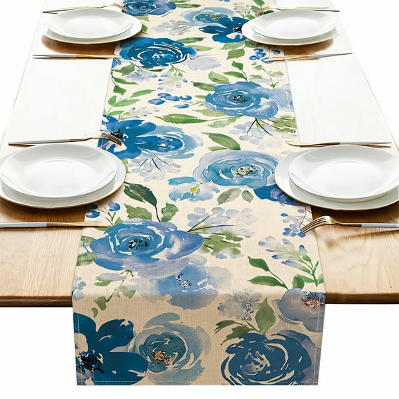 AUQ Table Runner,Airy Weave Table Runners 72 Inches Long,Clean Illustration Linen Table Runner,Style1