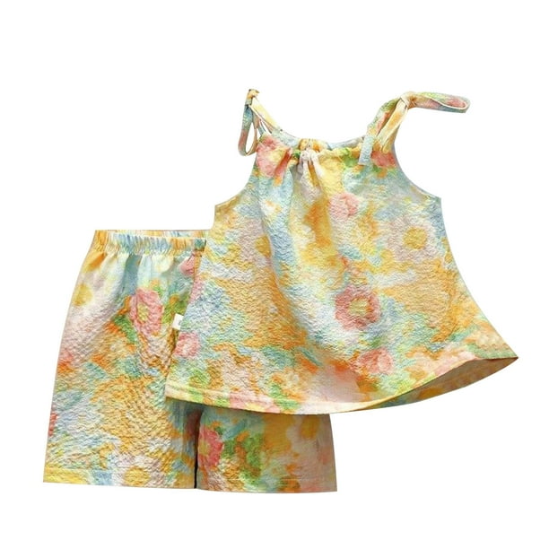 Odeerbi 1-6 Años Niñas Verano Pijamas Algodón Camisola Tops Pantalones Cortos Suave Floral Ropa de Dormir Dos Piezas Pijama Conjuntos