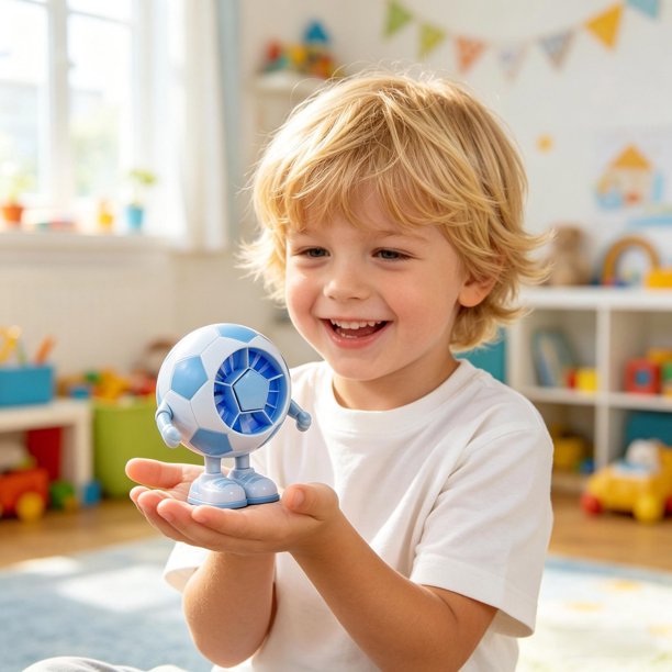 Ventilador de fútbol con luz LED y carga USB: mini ventilador portátil de mano para exteriores, viajes y eventos deportivos.