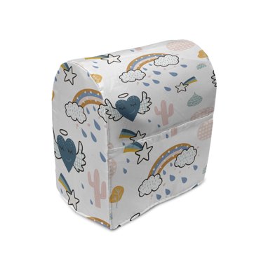 Cartoon Stand Mixer Cover, Winged Heart Meteor Rainbow Clouds Shooting Stars Cactus Love Theme Doodle, Kitchen Appliance Organizer Bag Cover with Pockets, 5 Quarts, Multicolor, by Ambesonne
