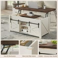 thumbnail image 6 of Lift Top Coffee Table with Hidden Storage Compartment, 4 in 1 Farmhouse Coffee Table with 4 Sliding Barn Doors, White, 6 of 7