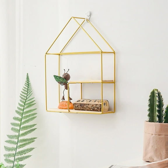 Fufafayo under $5 Home Storage Rack, Wall Mounted Shelf No Drilling Required, Living Room Bedroom Wall Hanging Organizer, Double Layer Decor Shelf for Books Plants Decor