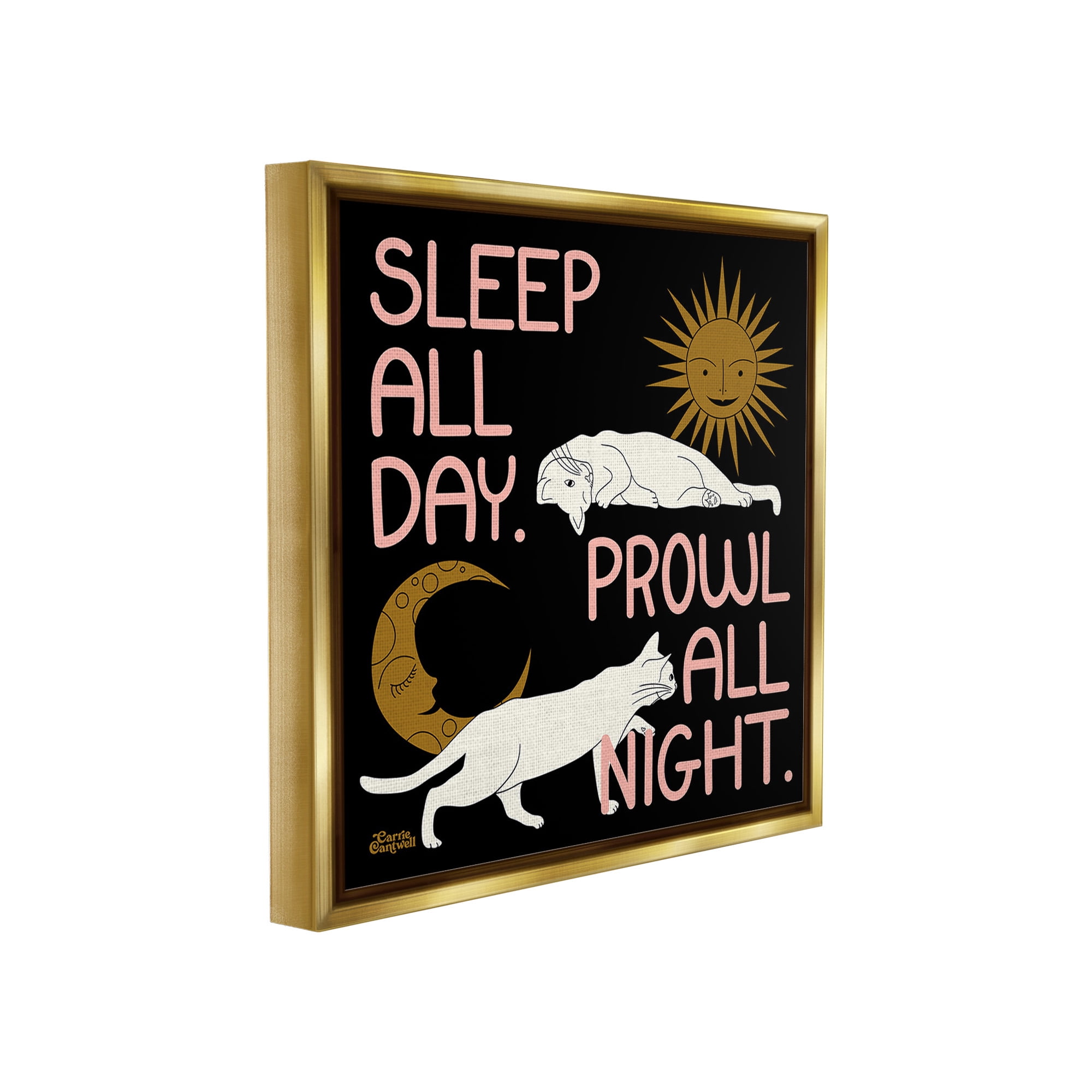 Stupell Industries Night & Day Cats Animals & Insects Painting Gold Floater Framed Canvas Art Print Wall Art, 18 x 18
