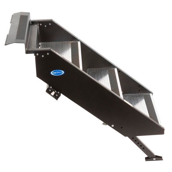 MOR ryde Entry Step STP-206 Gen 2; 3 Manual Folding Steps; Threshold Height Of 30 Inch To 33-1/2 Inch; With 8 Inch Rise; 500 Pound Capacity; Quick Release Hinge; Wide Top Step