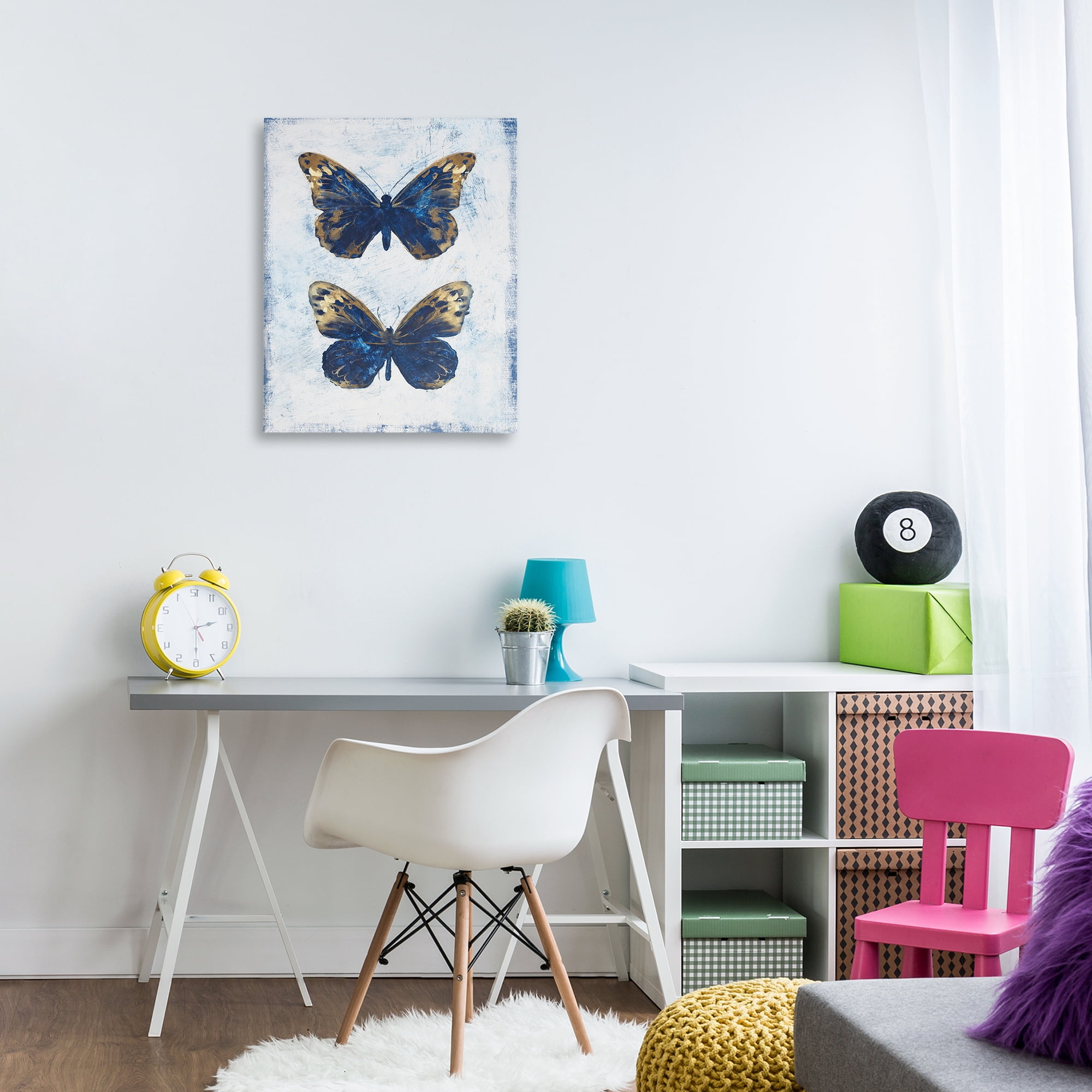 Stupell Industries Gold & Blue Butterfly Animals Painting Wrapped Canvas Art Print Wall Art, 24 x 30
