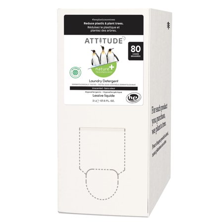 Pure Clean: Attitude Laundry Detergent - Plant-Based, Vegan & Cruelty-Free Formula for Hypoallergenic Washing - Bulk Refill, Unscented - 80 Loads, 67.6 Fl Oz