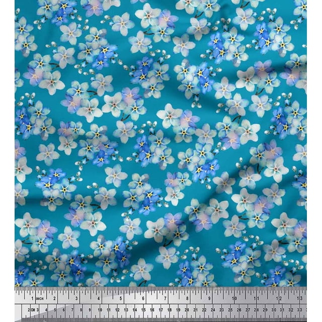 Soimoi Rayon Fabric Scorpion Grasses Floral Print Fabric by Yard 42 Inch Wide
