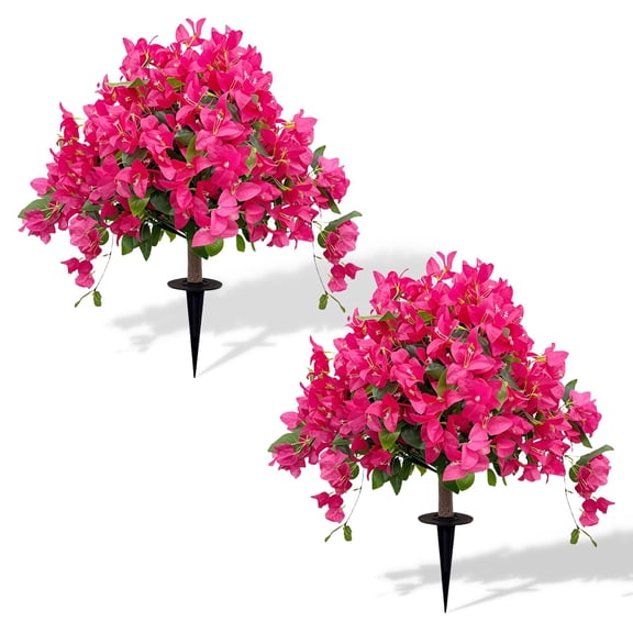 mdesiwst Artificial Bougainvillea Topiary Ball, Faux Silk Flowers with Ground Spike, UV Resistant Faux Flower Shrub for Outdoor Front Porch Patio Balcony Decor