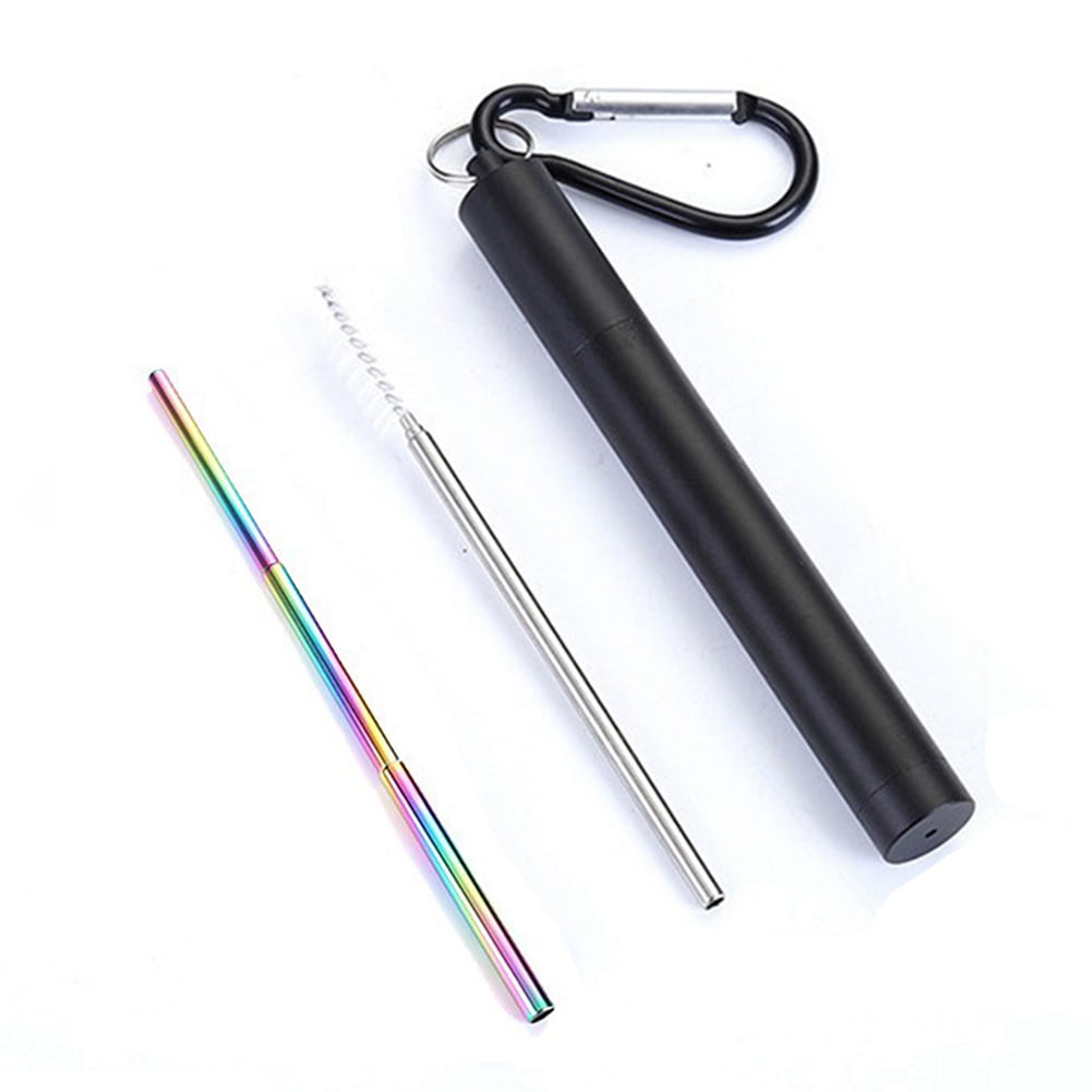 Reusable Collapsible Straw Stainless Folding Metal Drinking Straw Cleaning Set