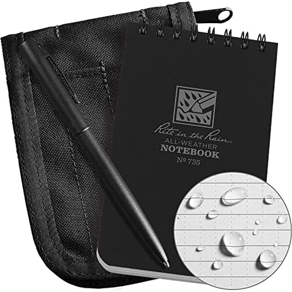 Cuaderno espiral Rite in the Rain 3"x5" Kit: Cubierta negra CORDURA, bolígrafo (No. 735B-KIT)