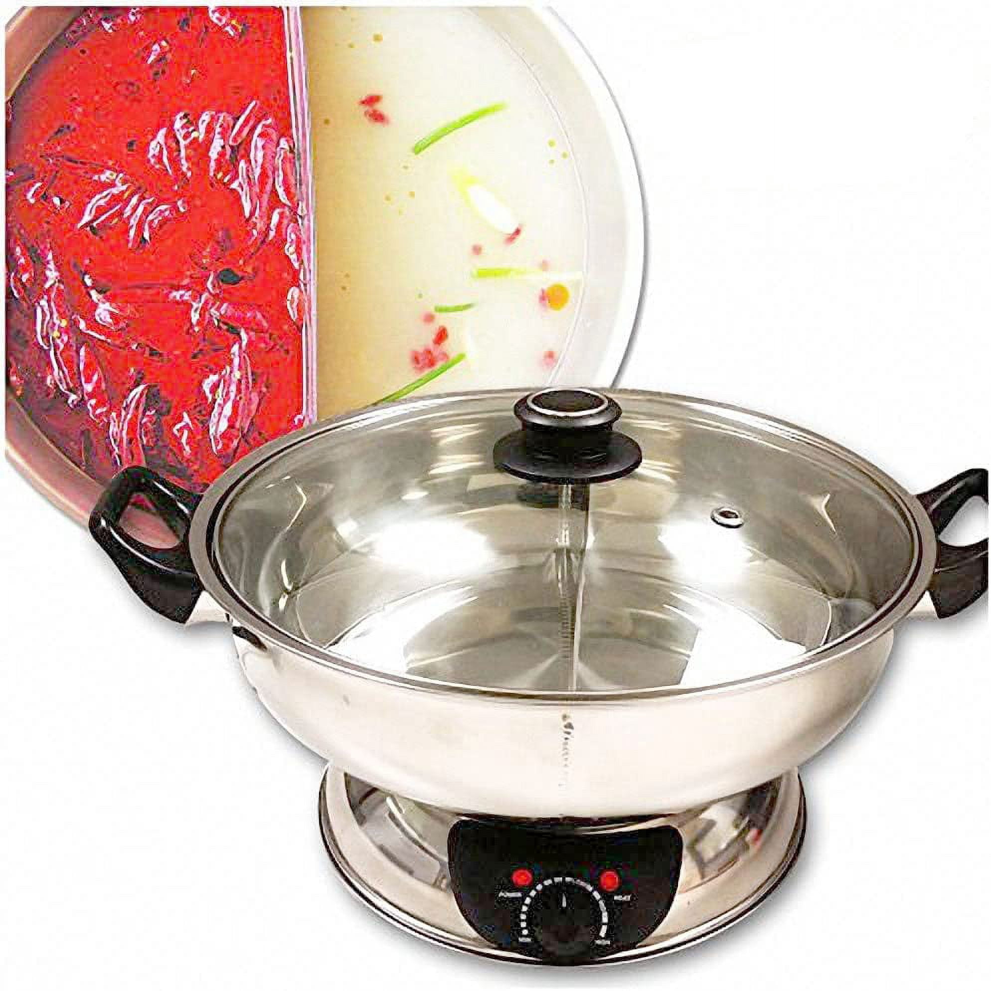 LP Living Plus Electric Dual Sided Stainless Steel Shabu Shabu Hot Pot with Burner and Glass Lid 5.0L