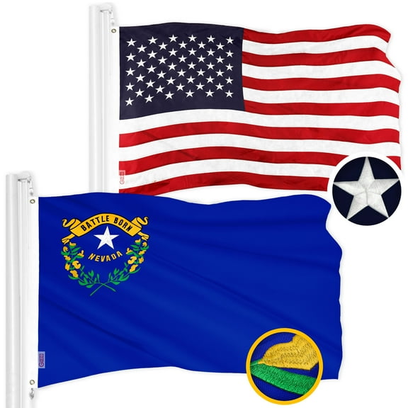 G128 Combo Pack: American USA Flag 3x5 Ft & Nevada NV State Flag 3x5 Ft | Both ToughWeave Series Embroidered Polyester, Brass Grommets