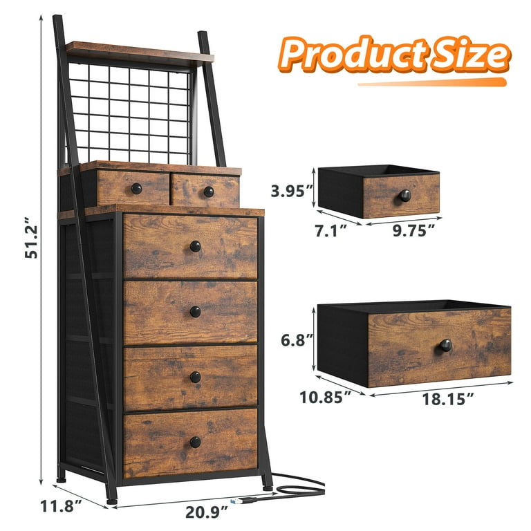 EnHomee Tall Dresser for Bedroom with LED Light Fabric Dresser&Chests of  Drawers Vertical Dresser with Grid &Wood Top,Rustic Brown - Walmart.com