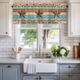 thumbnail image 2 of Western Texas Star Vintage Farmhouse Short Window Curtain Valances, Retro Farmhouse Turquoise Brown Wood Rod Pocket Kitchen Valances for Living Room Bedroom Bathroom Cafe 54" x 18", 2 of 8