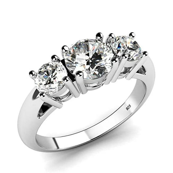 925 Sterling Silver 3-Stone White Cubic Zirconia CZ Women Engagement Ring, Wedding, Anniversary, Gift For Her